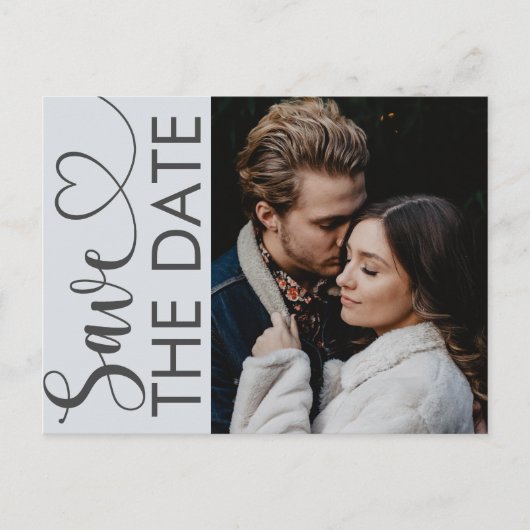 Minimale blauwe foto en hartslag opslaan Datum en Aankondigingskaart (Voorkant)