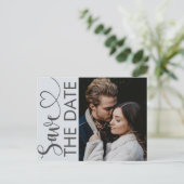 Minimale blauwe foto en hartslag opslaan Datum en Aankondigingskaart (Staand voorkant)