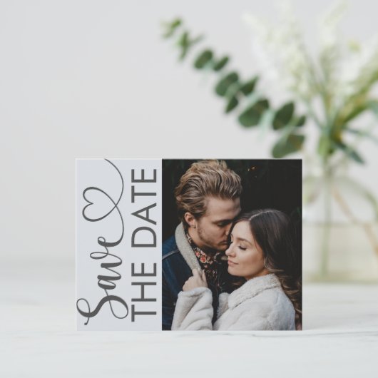 Minimale blauwe foto en hartslag opslaan Datum en Aankondigingskaart (Staand voorkant)