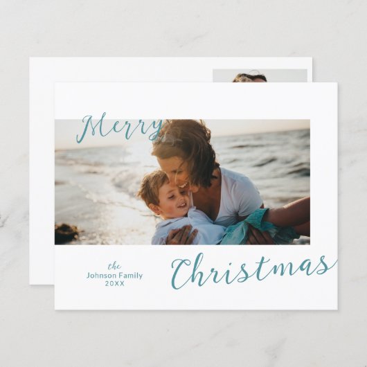 Minimale blauwe foto Moderne kerst (Voorkant / Achterkant)