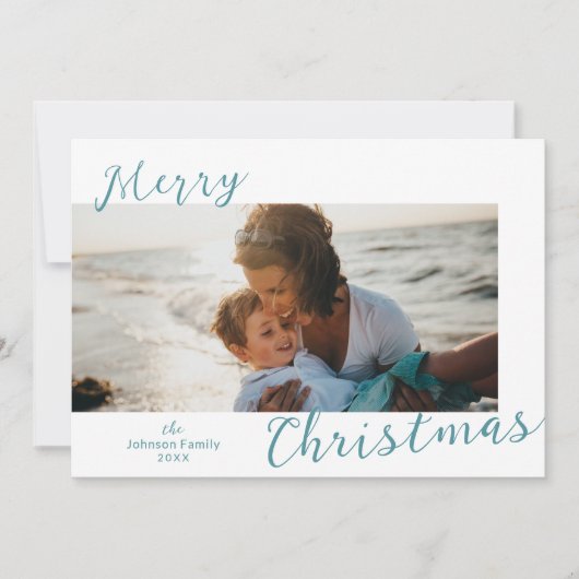 Minimale blauwe foto Moderne kerst Feestdagenkaart (Voorkant)