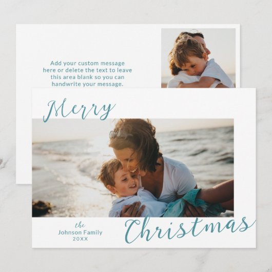 Minimale blauwe foto Moderne kerst Feestdagenkaart (Voorkant / Achterkant)