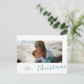 Minimale blauwe foto Moderne kerst Feestdagenkaart (Staand voorkant)