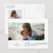 Minimale blauwe foto Moderne kerst Feestdagenkaart (Voorkant / Achterkant)