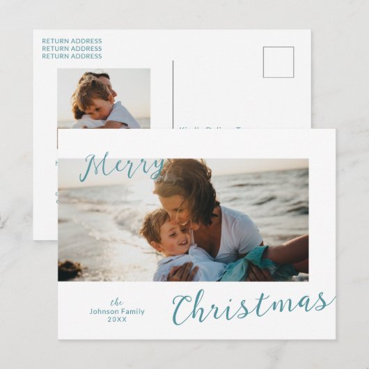 Minimale blauwe foto Moderne kerst Feestdagenkaart (Voorkant / Achterkant)