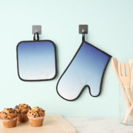 Minimale Blauwe Gradiënt Achtergrond Ovenwant & Pannenlap Set