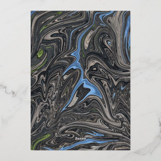 Minimale blauwe grijze golven Abstracte bruiloft z Folie Uitnodiging (Achterkant)