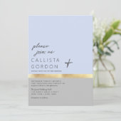 Minimale blauwe grijze gouden kleurenblokbruiloft kaart (Staand voorkant)