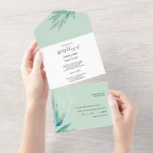 Minimale Blauwe Groene Botanische Aquarel