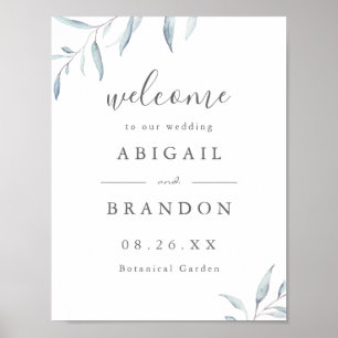 Minimale blauwe groene rustige bruiloft-welkomstbo poster