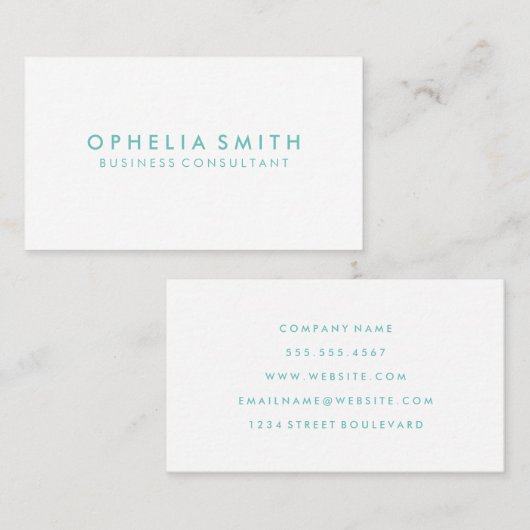 Minimale Blauwe Groene Tekst Visitekaartje (Voorkant / Achterkant)