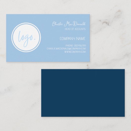 MINIMALE BLAUWE KLEUR BEDRIJF LOGO BUSINESS CUSTOM VISITEKAARTJE (Voorkant / Achterkant)
