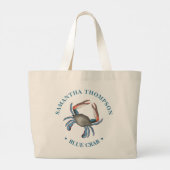 Minimale blauwe krab Eenvoudige Nautical Blue Crab Grote Tote Bag (Achterkant)