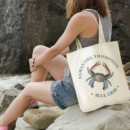 Minimale blauwe krab Eenvoudige Nautical Blue Crab Tote Bag