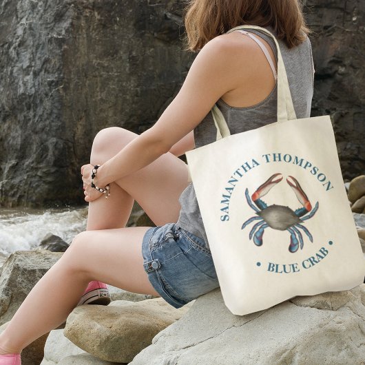 Minimale blauwe krab Eenvoudige Nautical Blue Crab Tote Bag