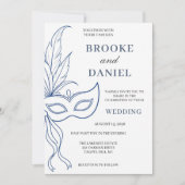 Minimale Blauwe Lijn Masquerade Bruiloft Kaart (Voorkant)