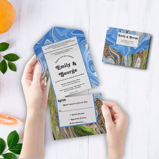 Minimale Blauwe Lucht Groene Aardetoon Abstracte T All In One Uitnodiging