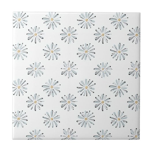 Minimale Blauwe Madeliefjes Bloemstuk Tegeltje (Voorkant)