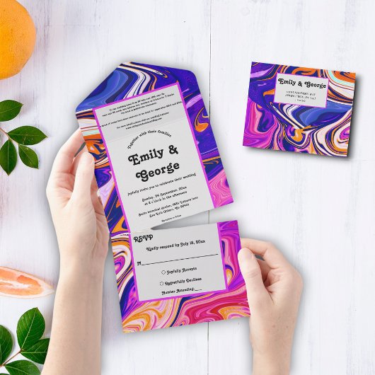 Minimale blauwe Mauve Oranje Galaxy Abstracte brui All In One Uitnodiging