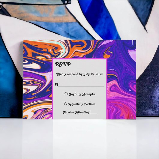Minimale blauwe Mauve Oranje Galaxy Abstracte brui RSVP Kaartje