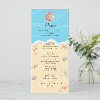 Minimale Blauwe Oceaan Zomer Bruiloft Menu