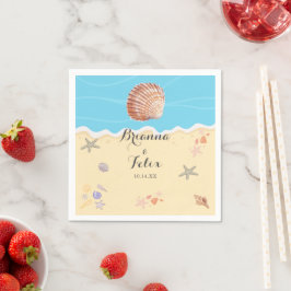 Minimale Blauwe Oceaan Zomer Bruiloft Servet