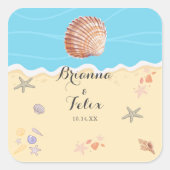 Minimale Blauwe Oceaan Zomer Bruiloft Vierkante Sticker (Voorkant)