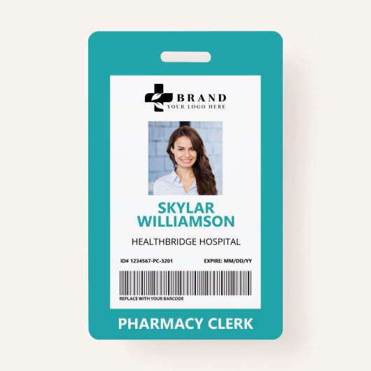 Minimale blauwe rand Lijst Medische foto-ID & Logo Badge (Voorkant)