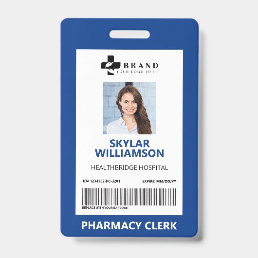 Minimale blauwe randframe medische foto ID & logo Badge (Voorzijde)