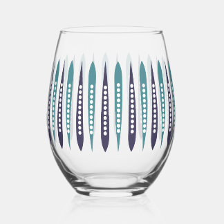 Minimale blauwe retro geïnspireerd wijnglas zonder voet