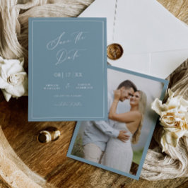 Minimale Blauwe Save the Date Trouw Aankondiging