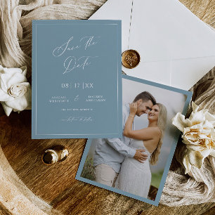 Minimale Blauwe Save the Date Trouw Aankondiging