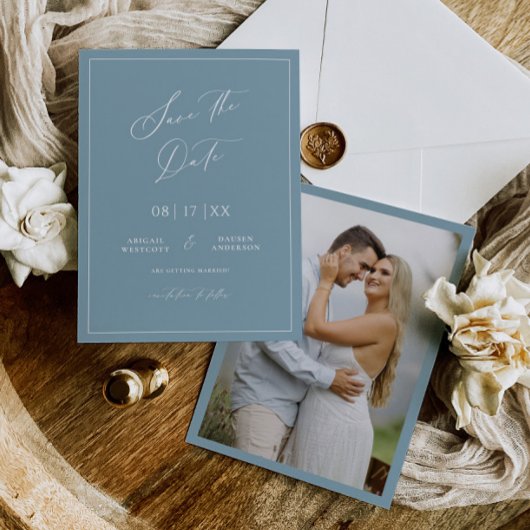 Minimale Blauwe Save the Date Trouw Aankondiging