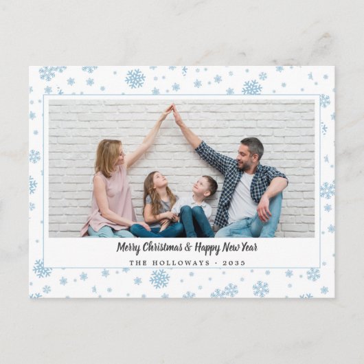 Minimale Blauwe Sneeuwvlokken Kerstkaart Feestdagenkaart (Voorkant)