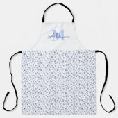 Minimale blauwe sneeuwvlokken met naam monogram schort (Voorkant)