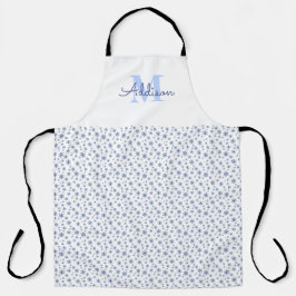 Minimale blauwe sneeuwvlokken met naam monogram schort