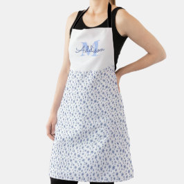 Minimale blauwe sneeuwvlokken met naam monogram schort
