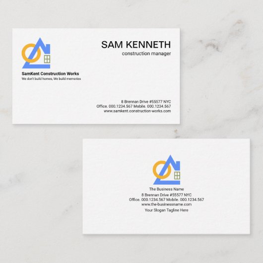 Minimale blauwe startzonbouw visitekaartje (Voorkant / Achterkant)