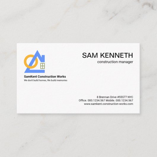 Minimale blauwe startzonbouw visitekaartje (Voorkant)