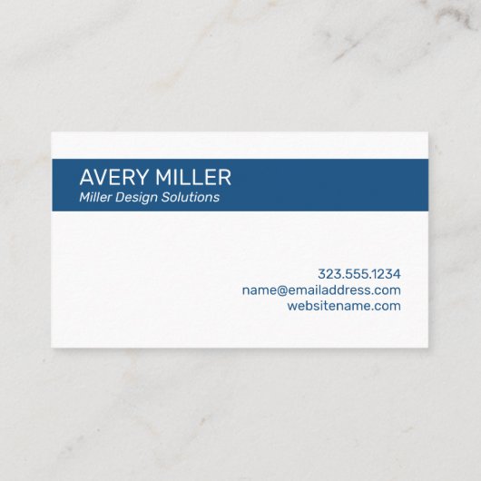 Minimale blauwe streep op wit visitekaartje (Achterkant)