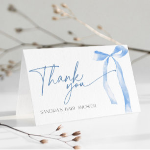 Minimale Blauwe Strik Baby Shower Bedankkaart
