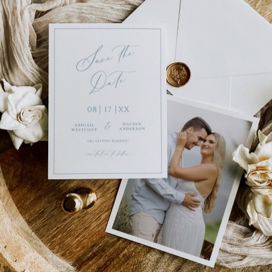Minimale Blauwe Trouw Aankondigingkaart Save The Date