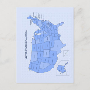 Minimale blauwe Verenigde Staten kaartillustratie Briefkaart
