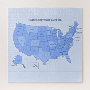 Minimale blauwe Verenigde Staten kaartillustratie Legpuzzel