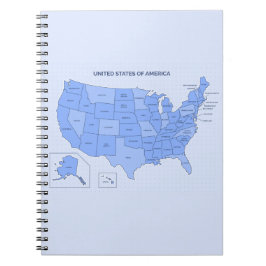 Minimale blauwe Verenigde Staten kaartillustratie Notitieboek