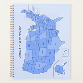 Minimale blauwe Verenigde Staten kaartillustratie Planner