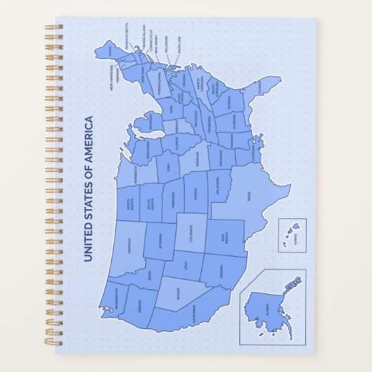 Minimale blauwe Verenigde Staten kaartillustratie Planner (Voorkant)