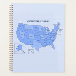Minimale blauwe Verenigde Staten kaartillustratie Planner