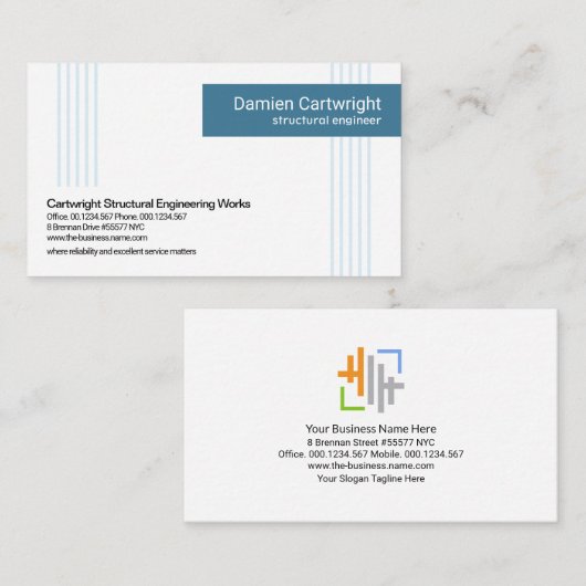 Minimale blauwe, verticale lijnen blauwe tab visitekaartje (Voorkant / Achterkant)