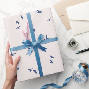 Minimale Blauwe Vliegende Vogels Inpakpapier